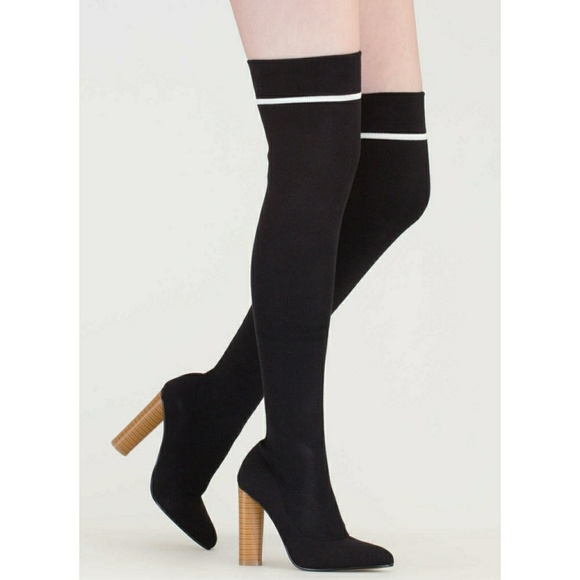 Last Size 8***🖤Black Thigh Strechy High Sock Boot - Picture 7 of 8